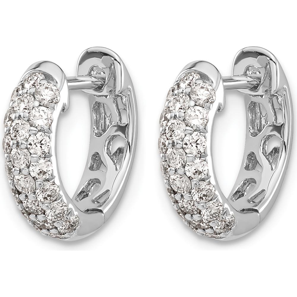 14K White Gold Diamond Hinged Hoop Earrings - 0.015 Carat Total Diamond Weight by Monteluci Fine Jewelry