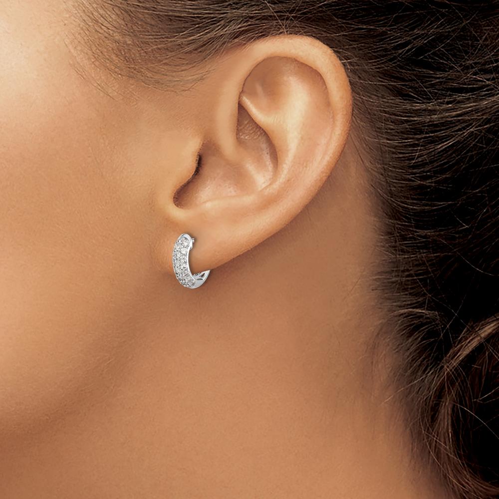 14K White Gold Diamond Hinged Hoop Earrings - 0.015 Carat Total Diamond Weight by Monteluci Fine Jewelry