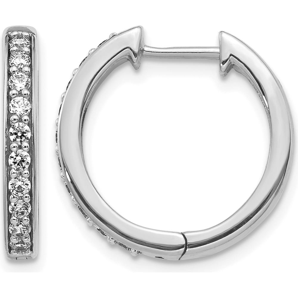 14K White Gold Diamond Hinged Hoop Earrings - 0.02 Carat Total Diamond Weight by Monteluci Fine Jewelry