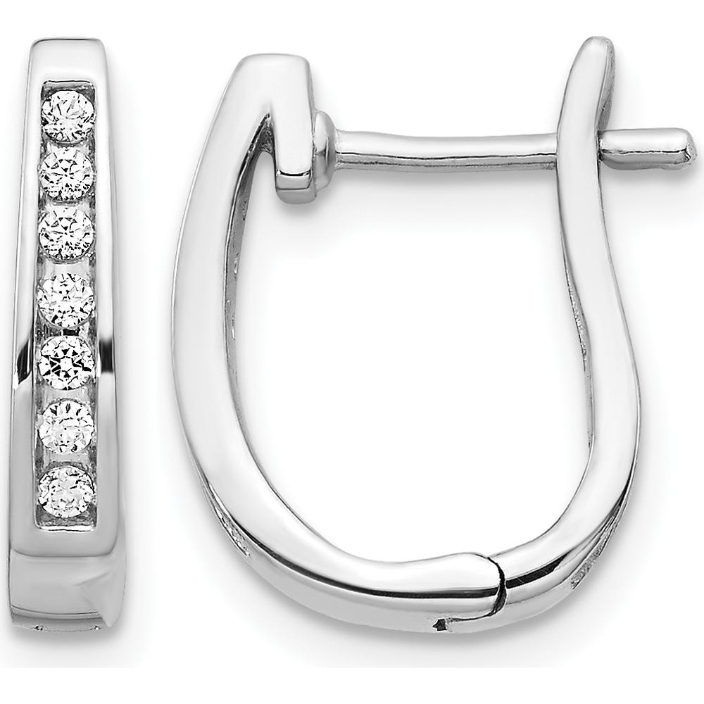 14K White Gold Diamond Hinged Hoop Earrings - 0.022 Carat Total Diamond Weight by Monteluci Fine Jewelry