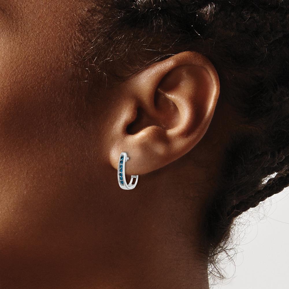 14K White Gold Diamond Hinged Hoop Earrings - 0.022 Carat Total Diamond Weight by Monteluci Fine Jewelry