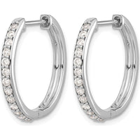 14K White Gold Diamond Hinged Hoop Earrings - 0.0225 Carat Total Diamond Weight by Monteluci Fine Jewelry