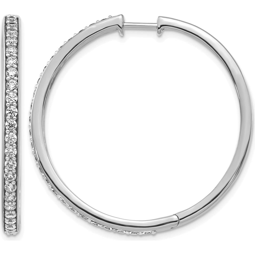 14K White Gold Diamond Hinged Hoop Earrings - 0.025 Carat Total Diamond Weight by Monteluci Fine Jewelry