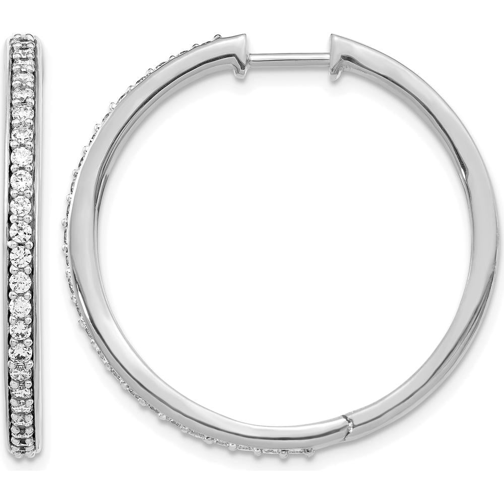 14K White Gold Diamond Hinged Hoop Earrings - 0.03 Carat Total Diamond Weight by Monteluci Fine Jewelry