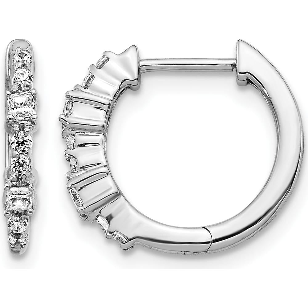 14K White Gold Diamond Hinged Hoop Earrings - 0.035 Carat Square & 0.01 Carat Round Diamond Total Weight by Monteluci Fine Jewelry