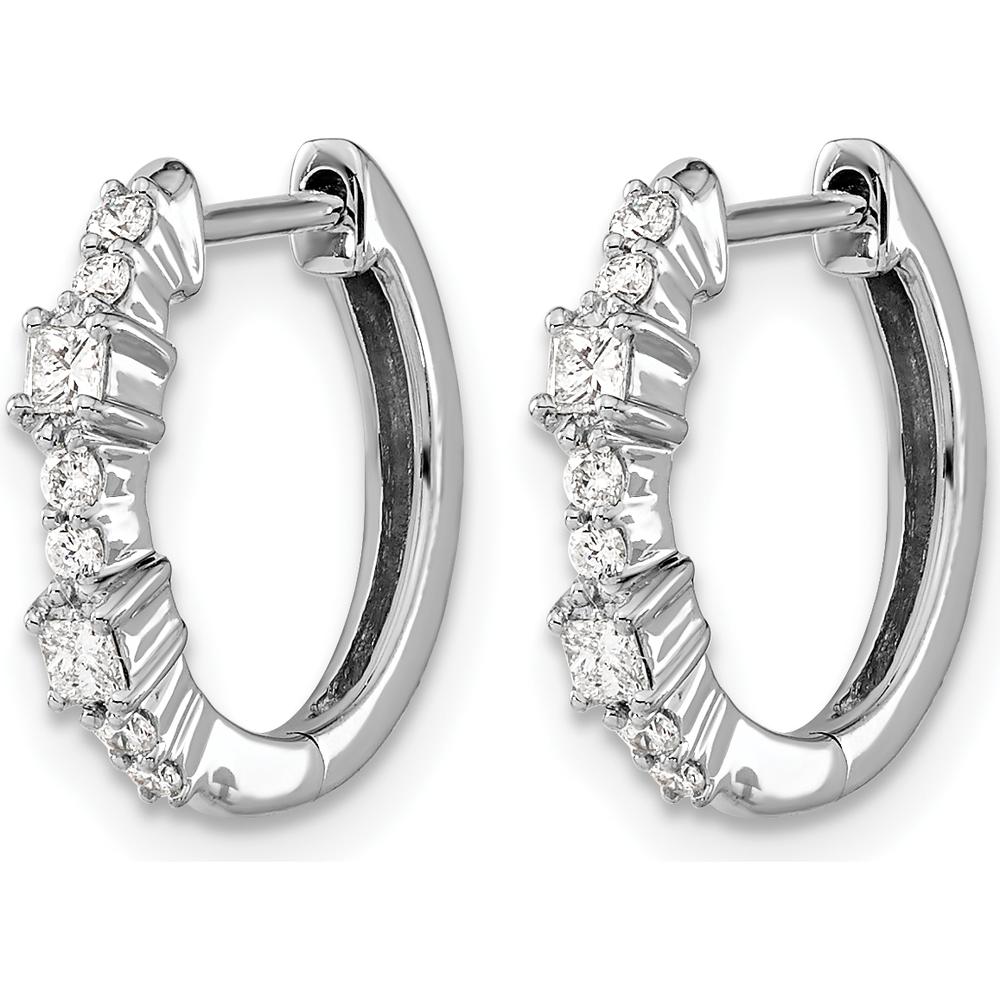 14K White Gold Diamond Hinged Hoop Earrings - 0.035 Carat Square & 0.01 Carat Round Diamond Total Weight by Monteluci Fine Jewelry