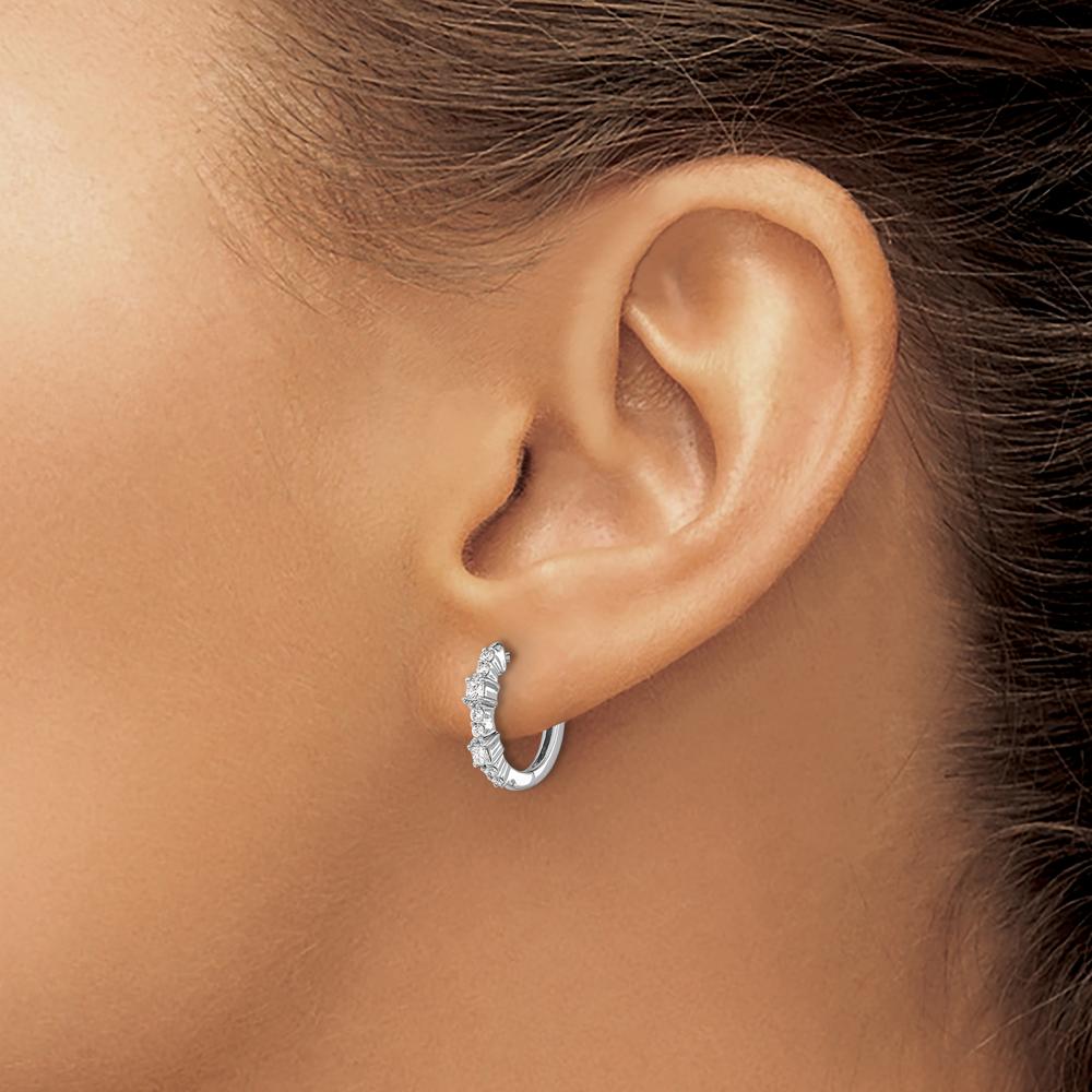 14K White Gold Diamond Hinged Hoop Earrings - 0.035 Carat Square & 0.01 Carat Round Diamond Total Weight by Monteluci Fine Jewelry