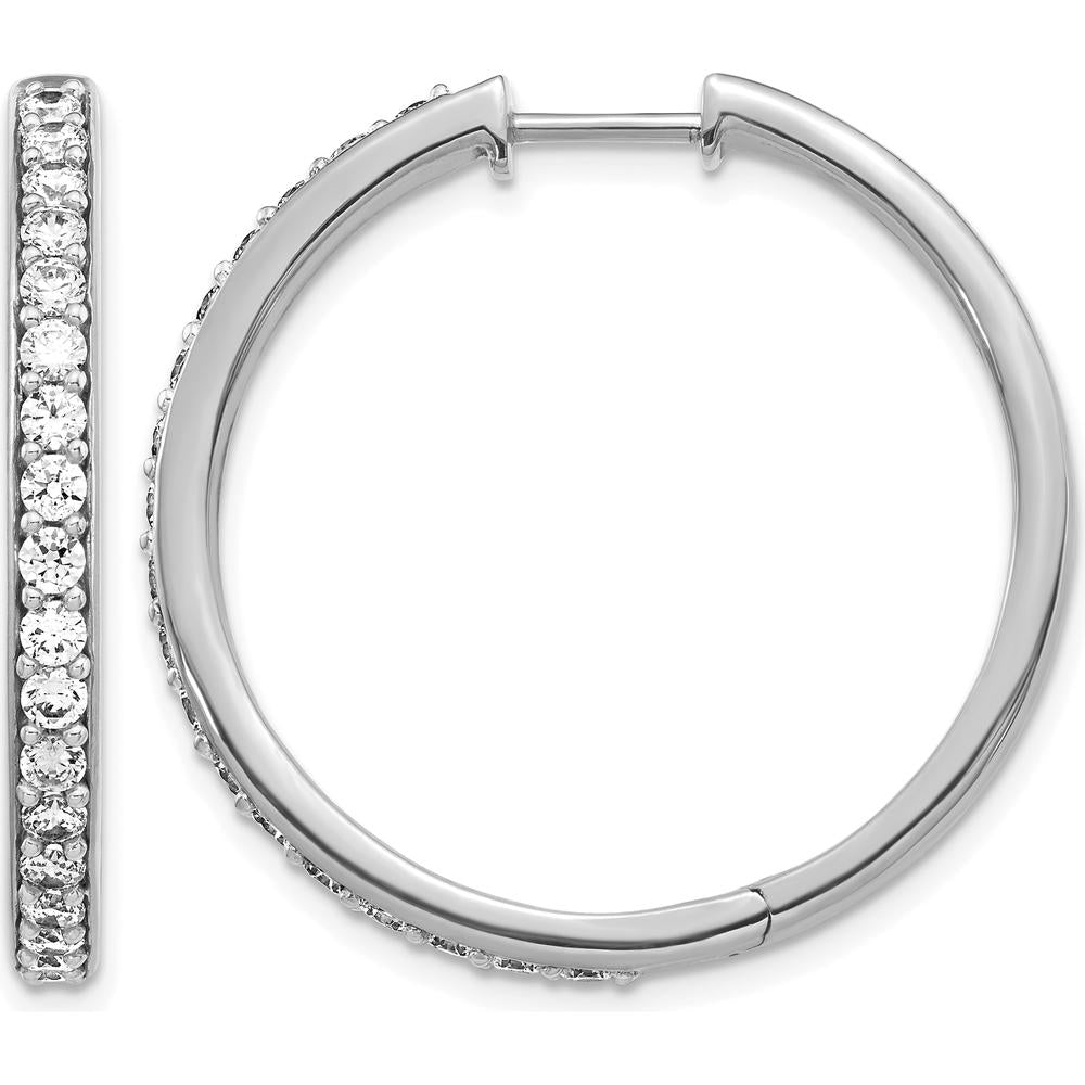 14K White Gold Diamond Hinged Hoop Earrings - 0.035 Carat Total Diamond Weight by Monteluci Fine Jewelry