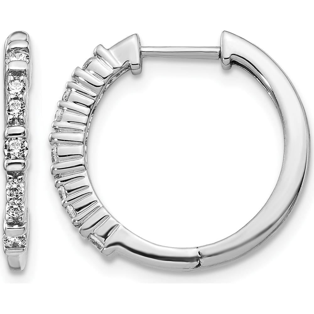 14K White Gold Diamond Hinged Hoop Earrings - 0.037 Carat Total Diamond Weight by Monteluci Fine Jewelry