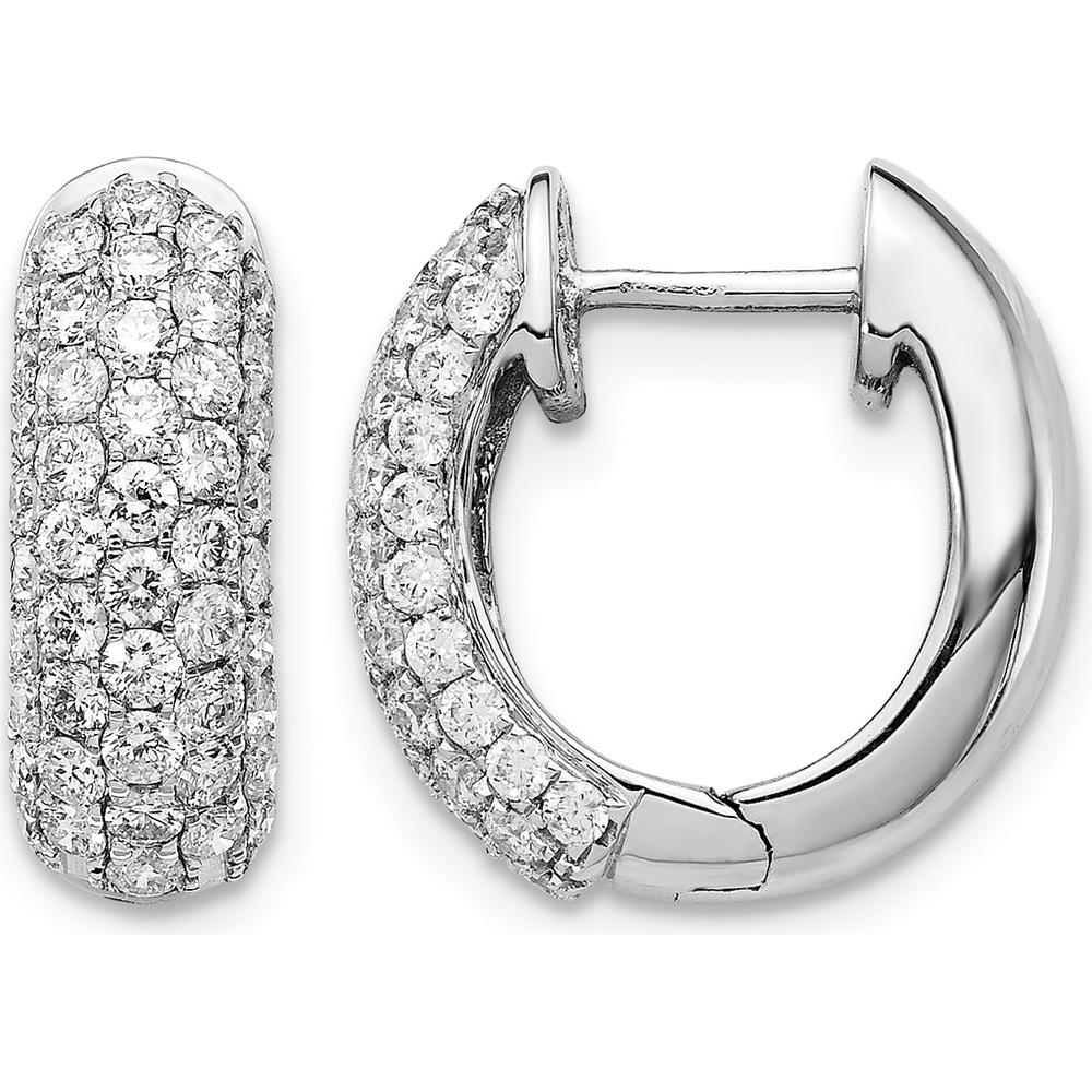 14K White Gold Diamond Hinged Hoop Earrings - 0.039 Carat Total Diamond Weight by Monteluci Fine Jewelry
