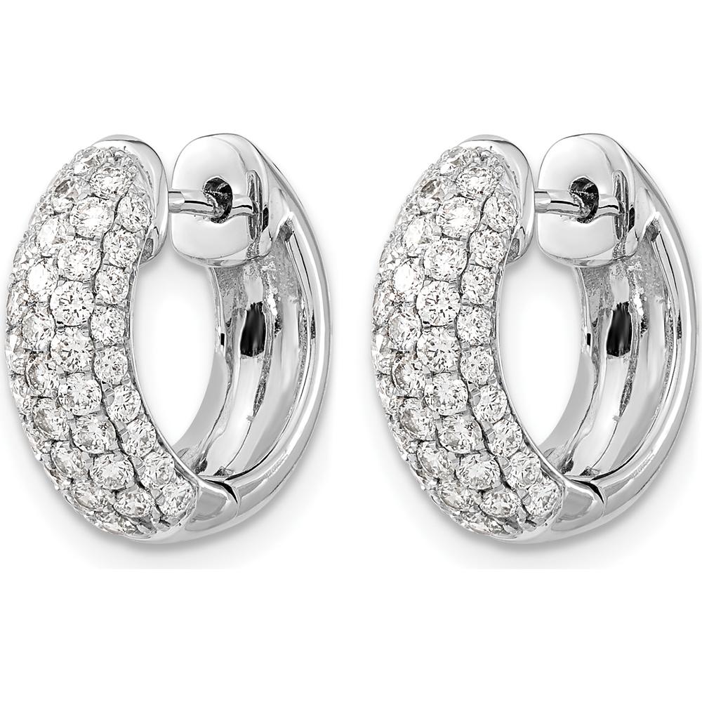 14K White Gold Diamond Hinged Hoop Earrings - 0.039 Carat Total Diamond Weight by Monteluci Fine Jewelry
