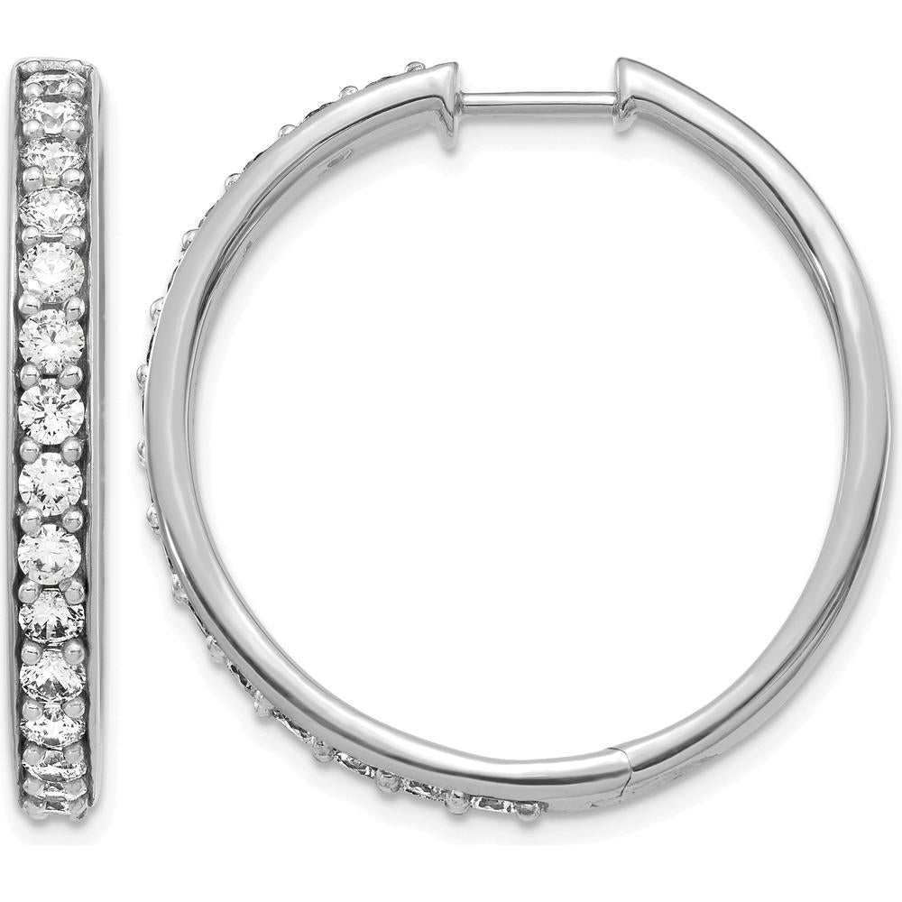 14K White Gold Diamond Hinged Hoop Earrings - 0.065 Carat Total Diamond Weight by Monteluci Fine Jewelry