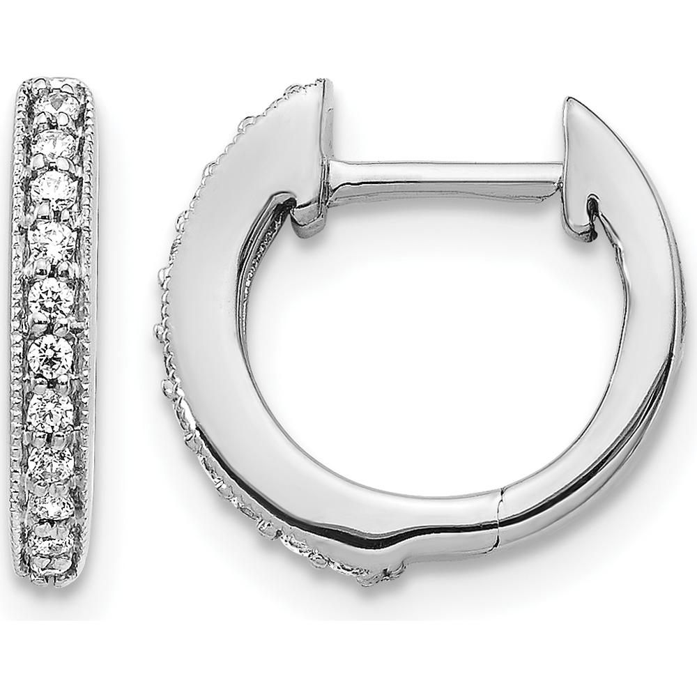 14K White Gold Diamond Hinged Hoop Earrings - 0.12 Carat Total Diamond Weight by Monteluci Fine Jewelry