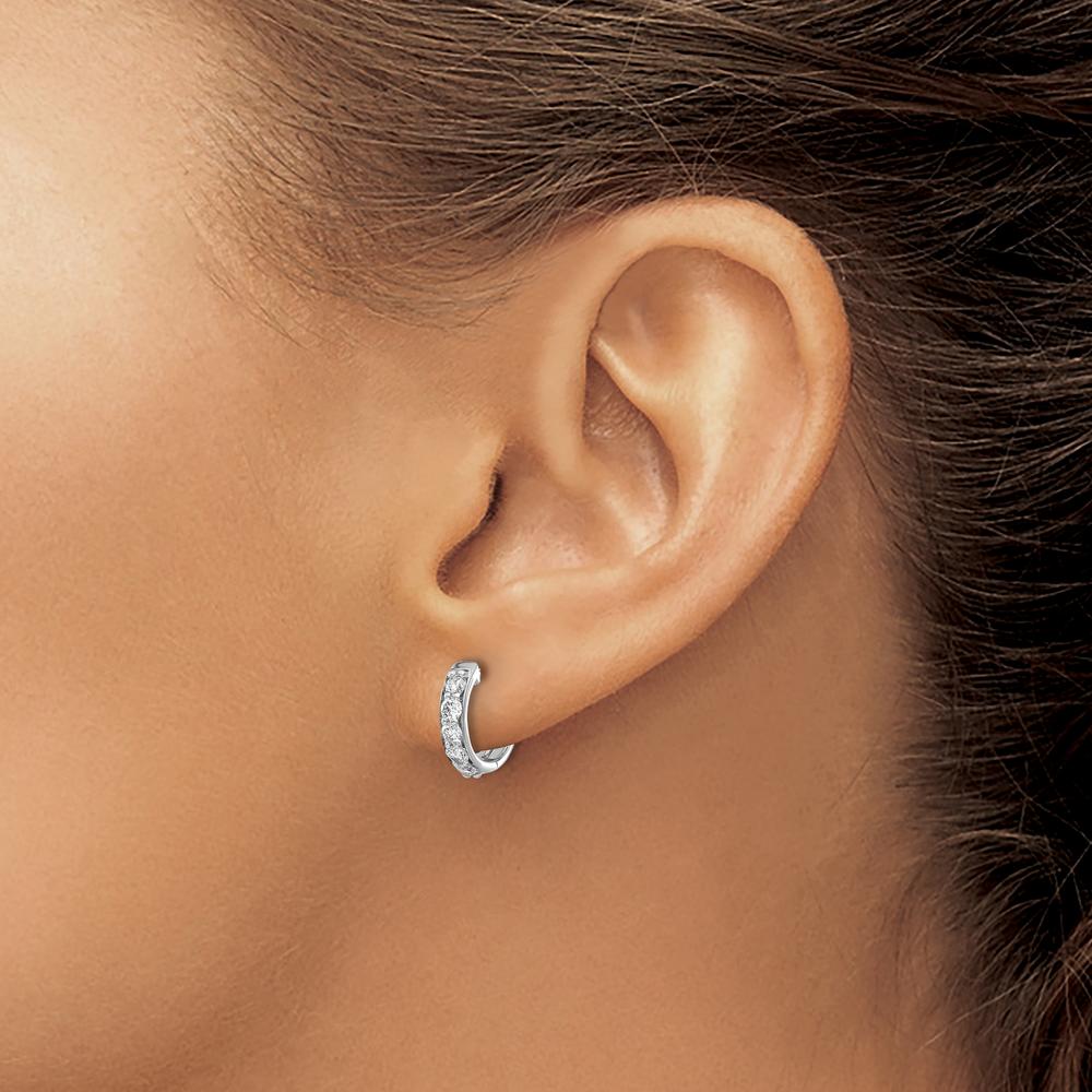 14K White Gold Diamond Hinged Hoop Earrings - 0.25 Carat Total Diamond Weight by Monteluci Fine Jewelry