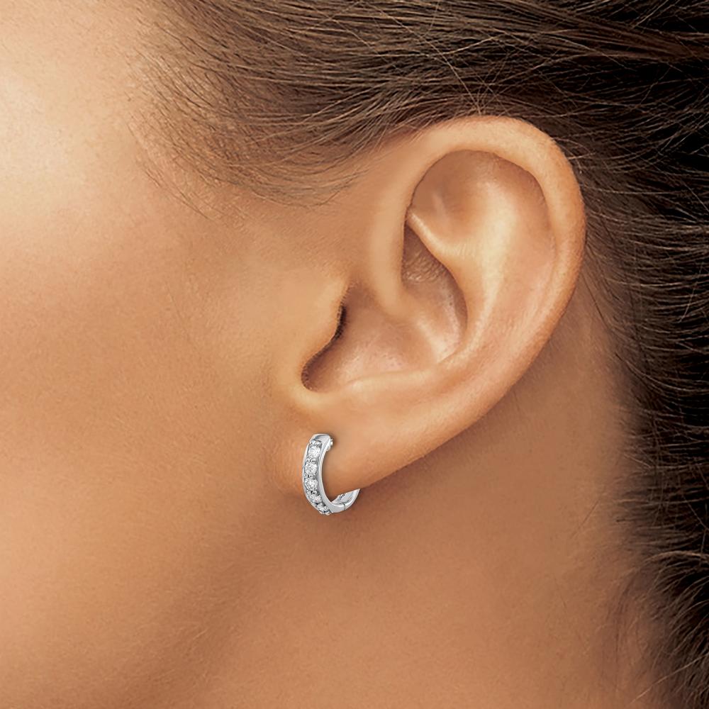 14K White Gold Diamond Hinged Hoop Earrings with 10 Round Diamonds - 0.035 Carat Total Diamond Weight by Monteluci Fine Jewelry