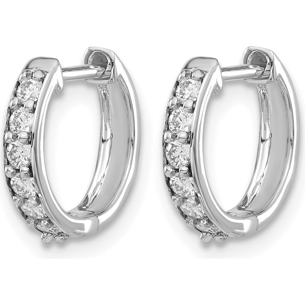 14K White Gold Diamond Hinged Hoop Earrings with 12 Round Diamonds - 0.0222 Carat Total Diamond Weight by Monteluci Fine Jewelry