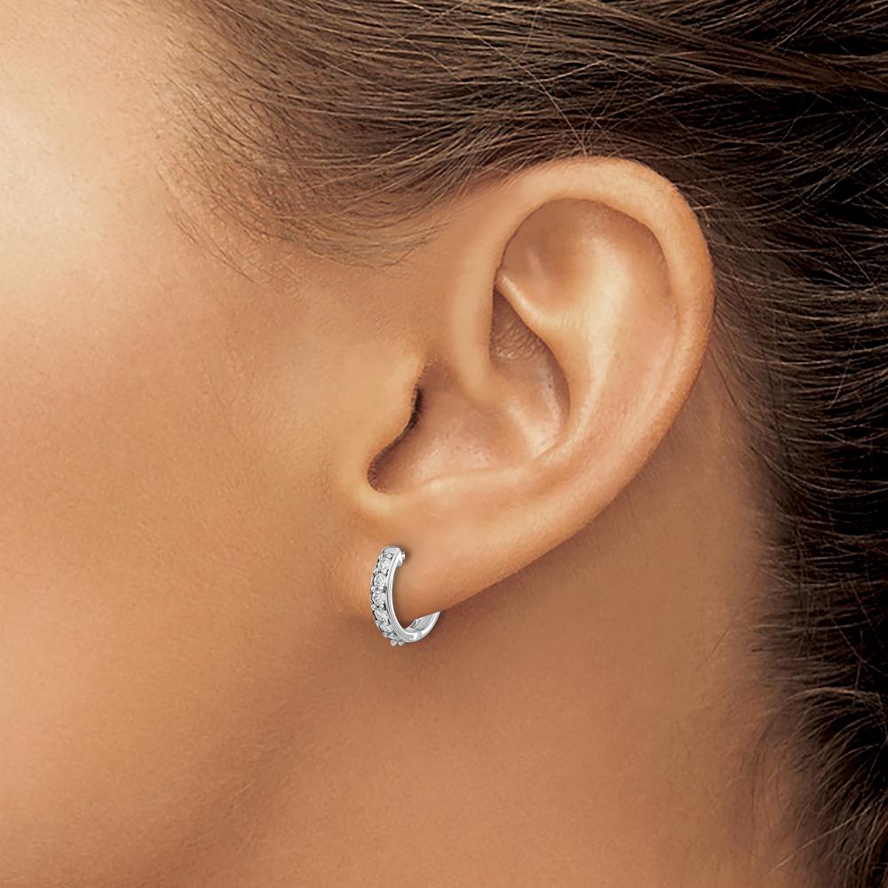 14K White Gold Diamond Hinged Hoop Earrings with 12 Round Diamonds - 0.0222 Carat Total Diamond Weight by Monteluci Fine Jewelry