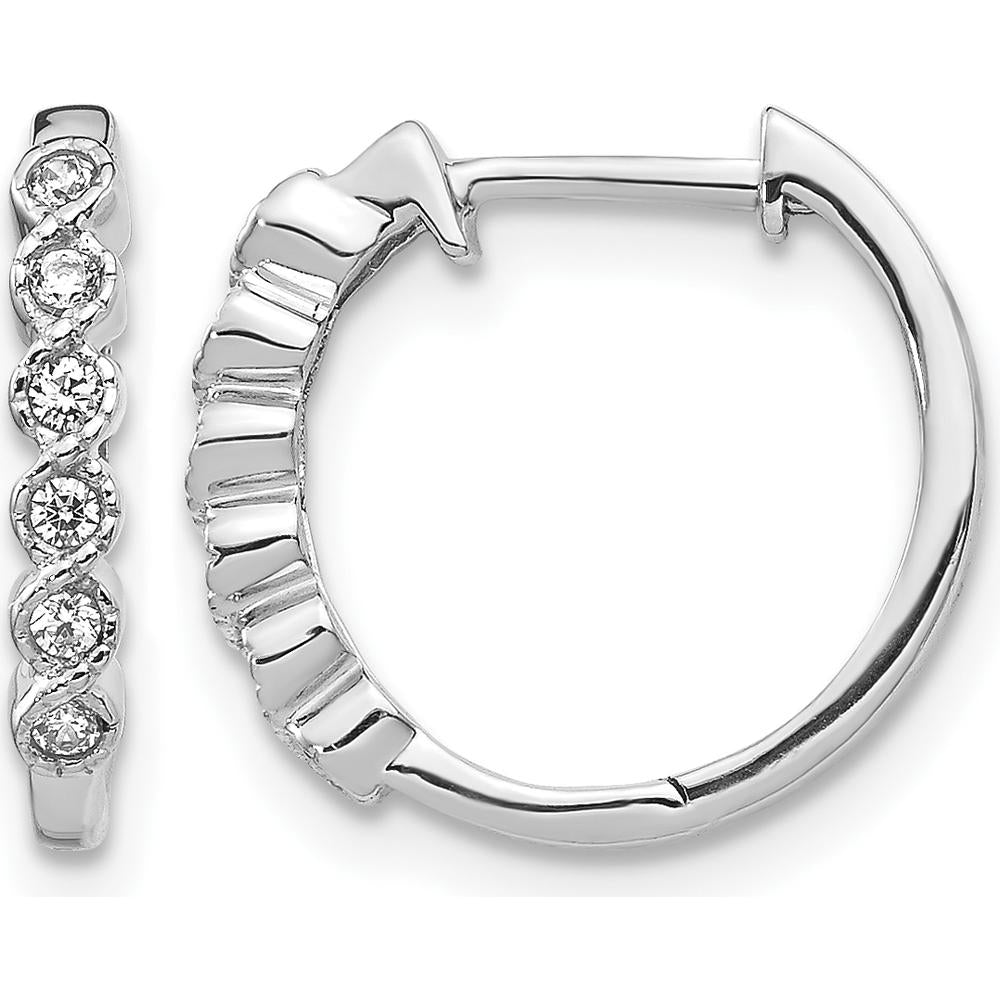 14K White Gold Diamond Hinged Hoop Earrings with 12 Round Diamonds - 0.12 Carat Total Diamond Weight by Monteluci Fine Jewelry