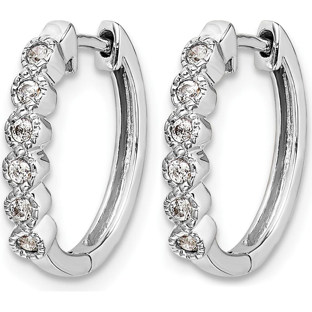 14K White Gold Diamond Hinged Hoop Earrings with 12 Round Diamonds - 0.12 Carat Total Diamond Weight by Monteluci Fine Jewelry