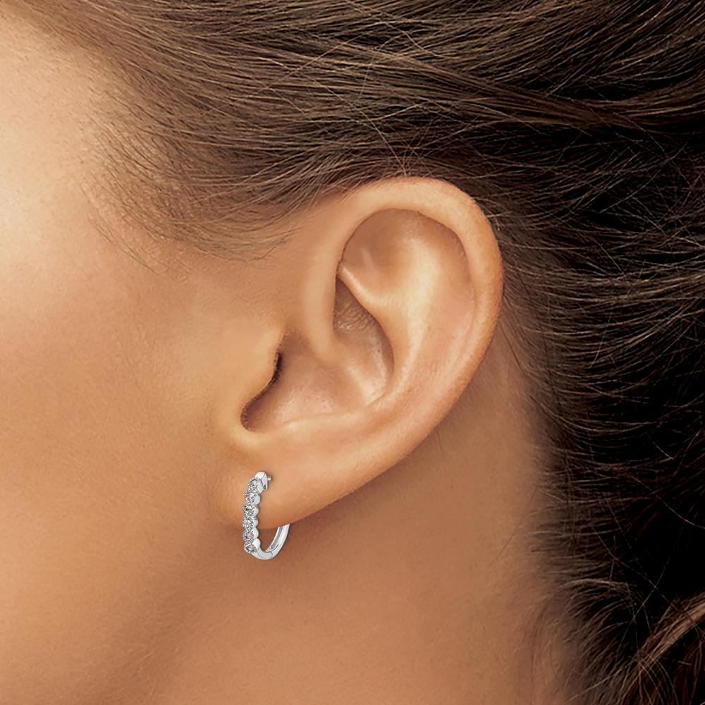 14K White Gold Diamond Hinged Hoop Earrings with 12 Round Diamonds - 0.12 Carat Total Diamond Weight by Monteluci Fine Jewelry