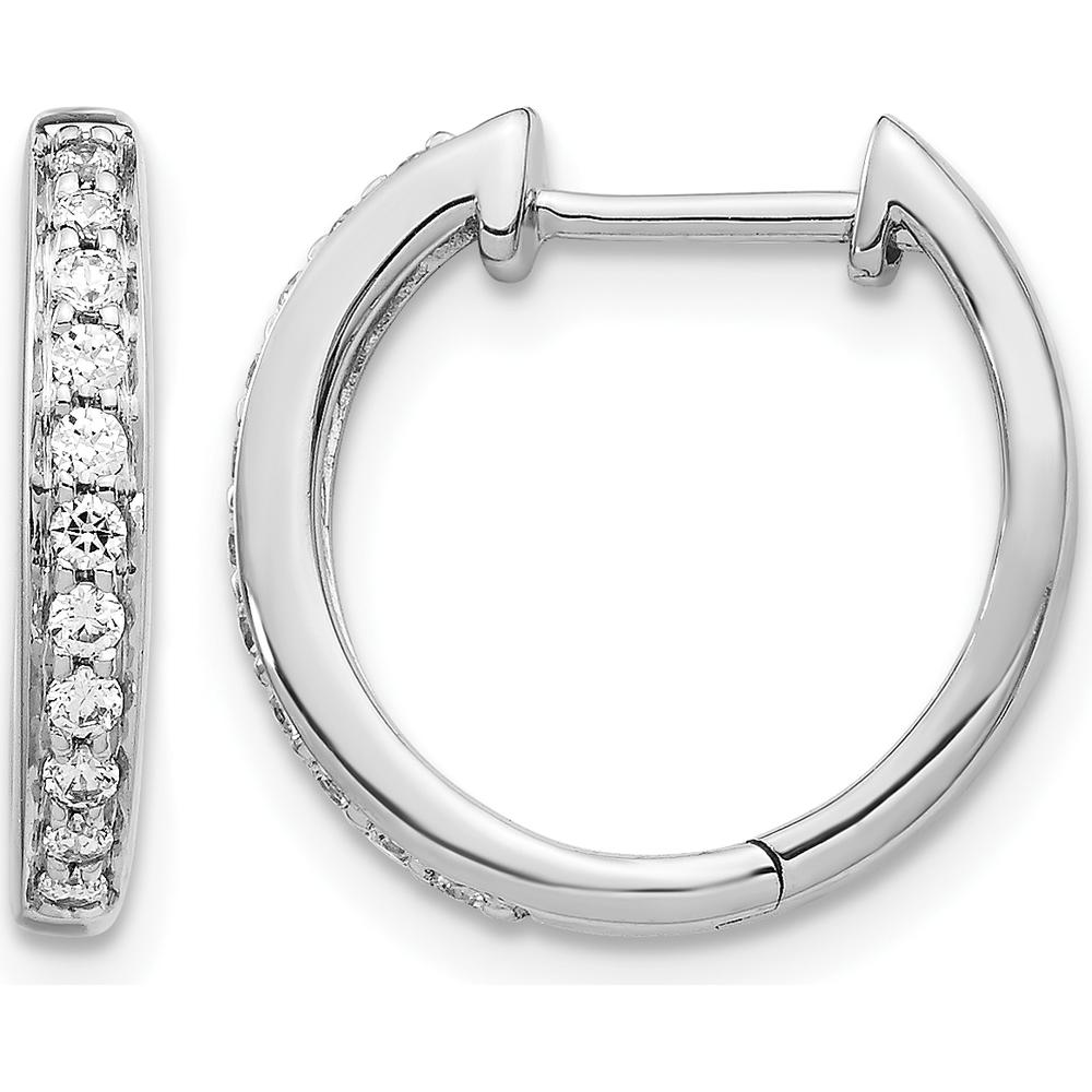 14K White Gold Diamond Hinged Hoop Earrings with 14 Natural Round Diamonds - 0.022 Carat Total Diamond Weight by Monteluci Fine Jewelry