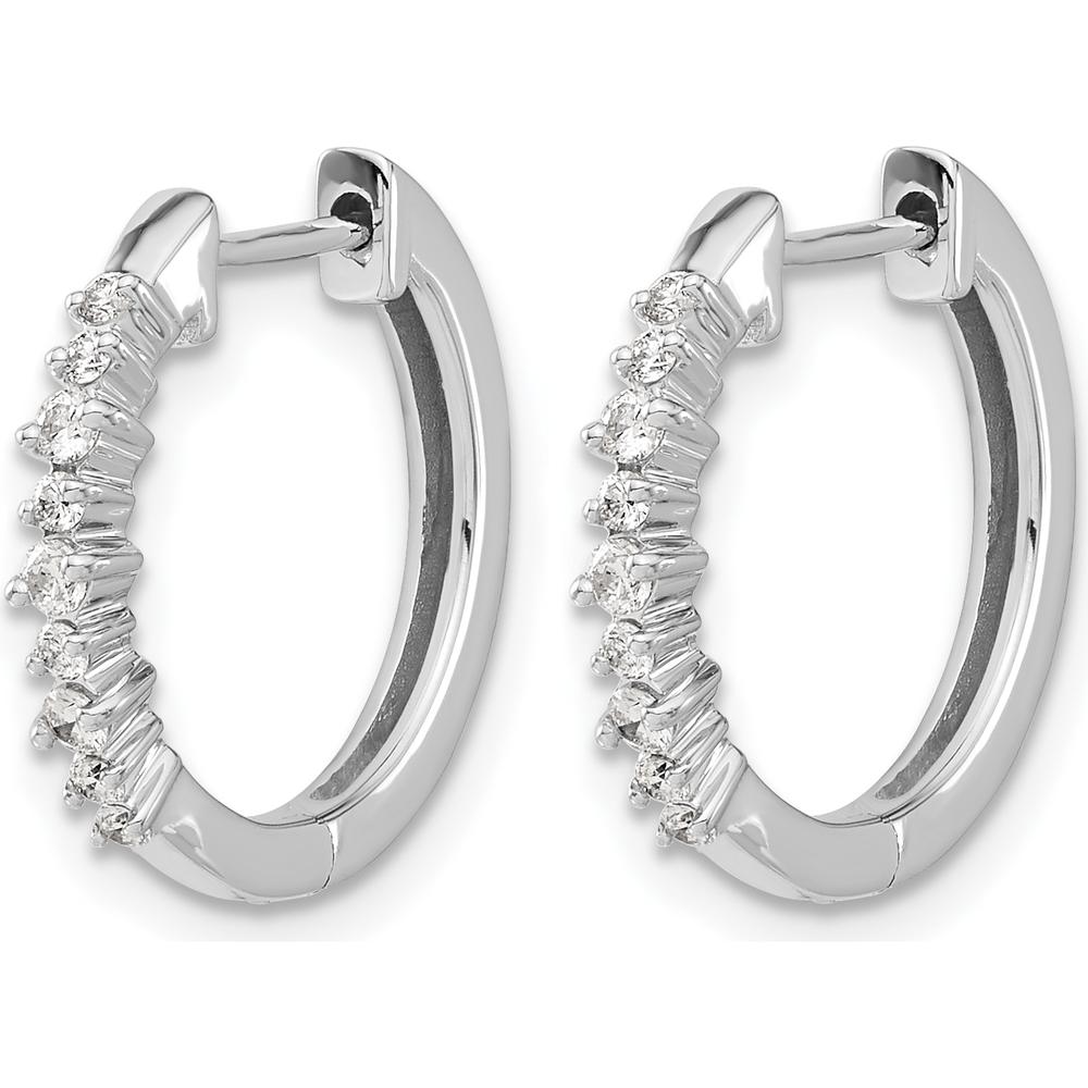 14K White Gold Diamond Hinged Hoop Earrings with 18 Round Diamonds - 0.045 Carat Total Diamond Weight by Monteluci Fine Jewelry