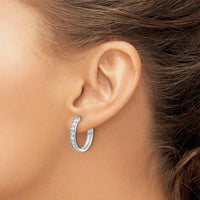 14K White Gold Diamond Hinged Hoop Earrings with 18 Round Diamonds - 0.07 Carat Total Diamond Weight by Monteluci Fine Jewelry