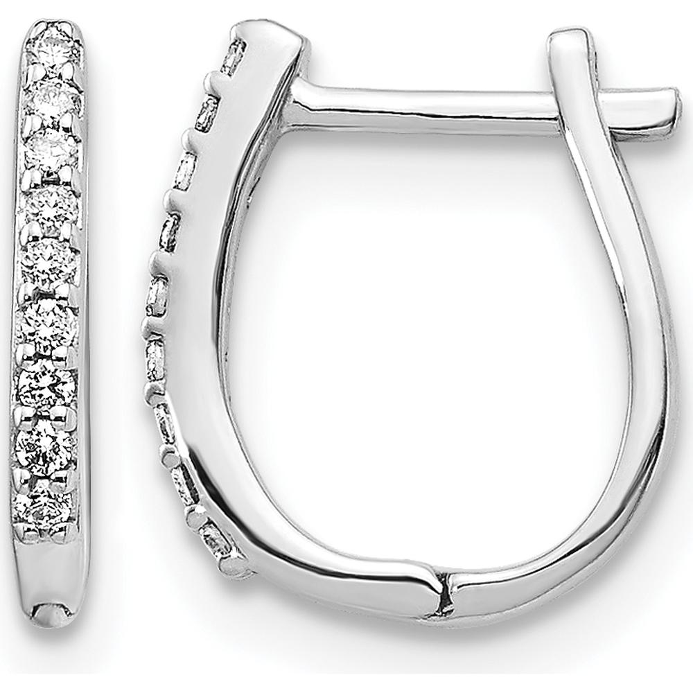 14K White Gold Diamond Hinged Hoop Earrings with 18 Round Diamonds - 0.11 Carat Total Diamond Weight by Monteluci Fine Jewelry