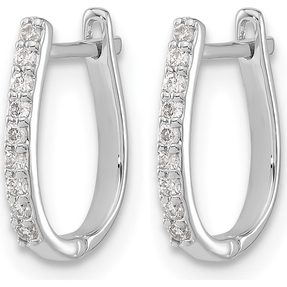 14K White Gold Diamond Hinged Hoop Earrings with 18 Round Diamonds - 0.11 Carat Total Diamond Weight by Monteluci Fine Jewelry
