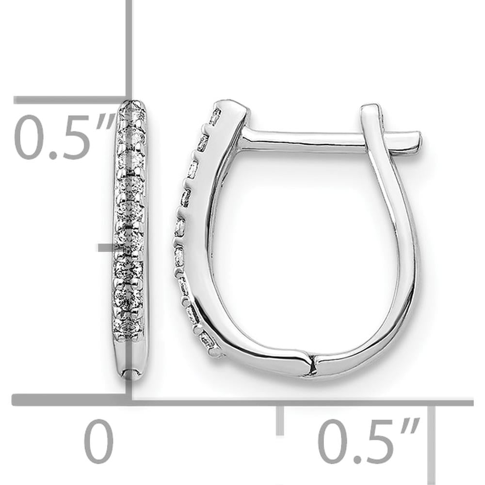 14K White Gold Diamond Hinged Hoop Earrings with 18 Round Diamonds - 0.11 Carat Total Diamond Weight by Monteluci Fine Jewelry
