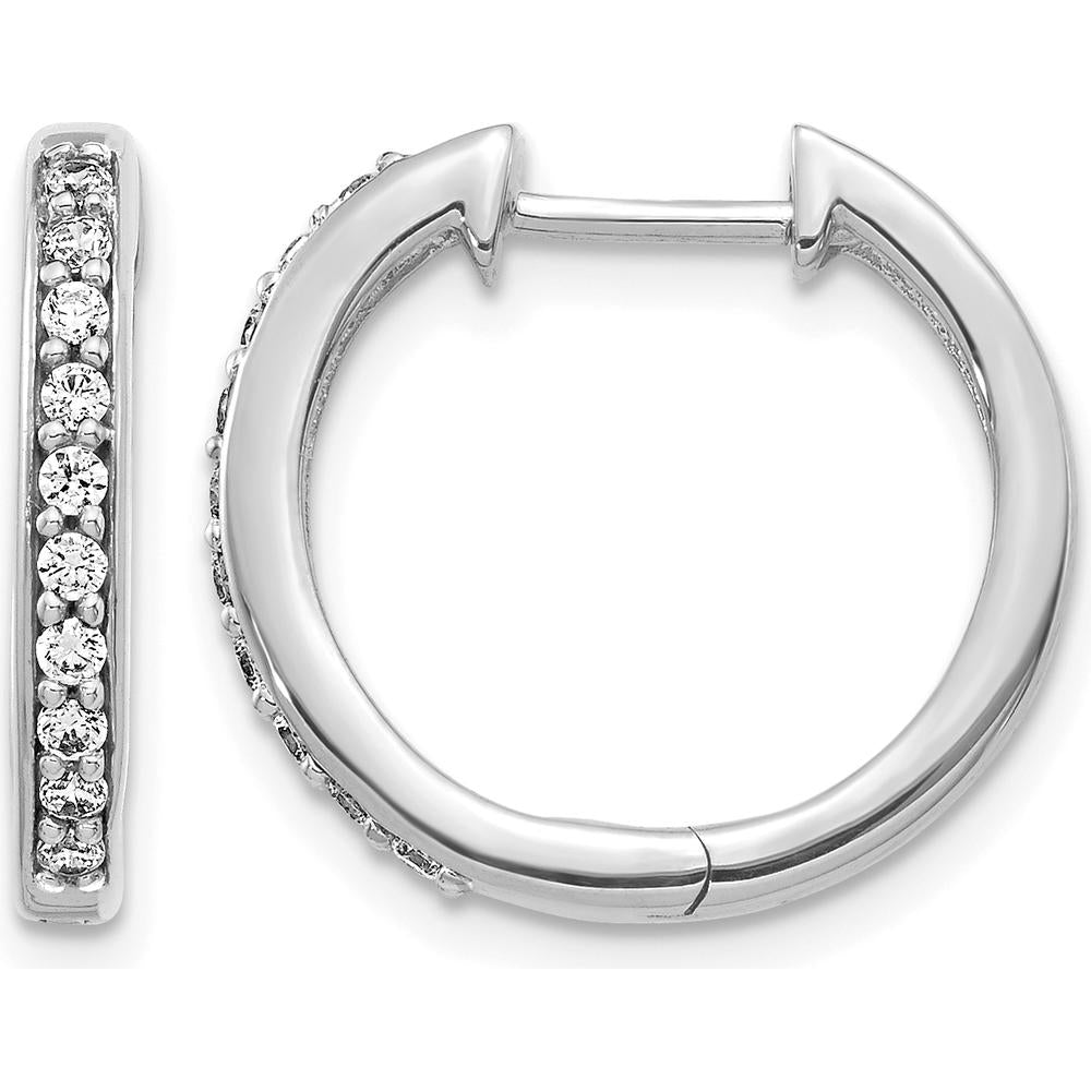 14K White Gold Diamond Hinged Hoop Earrings with 20 Round Diamonds - 0.012 Carat Total Diamond Weight by Monteluci Fine Jewelry