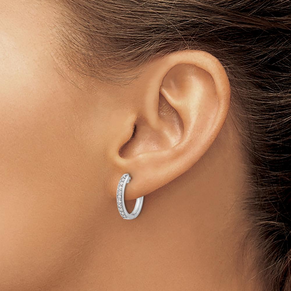 14K White Gold Diamond Hinged Hoop Earrings with 20 Round Diamonds - 0.012 Carat Total Diamond Weight by Monteluci Fine Jewelry