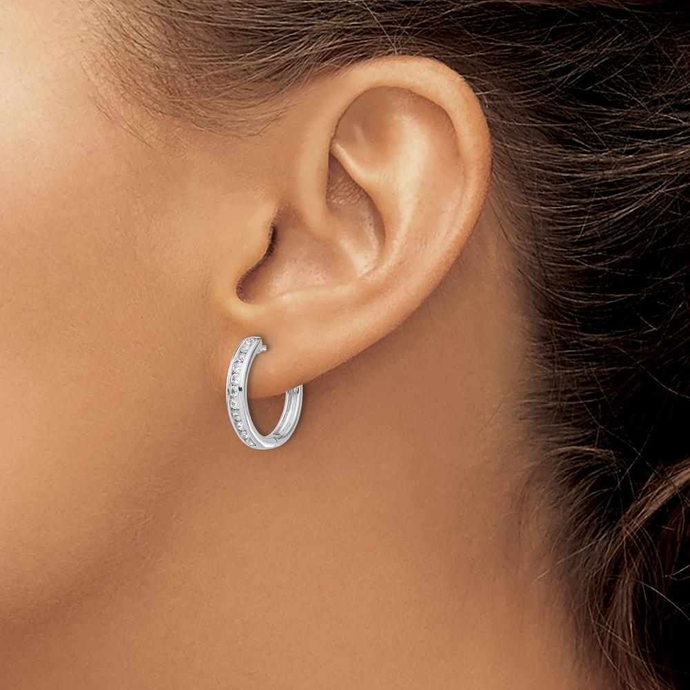 14K White Gold Diamond Hinged Hoop Earrings with 22 Round Diamonds - 0.0225 Carat Total Diamond Weight by Monteluci Fine Jewelry