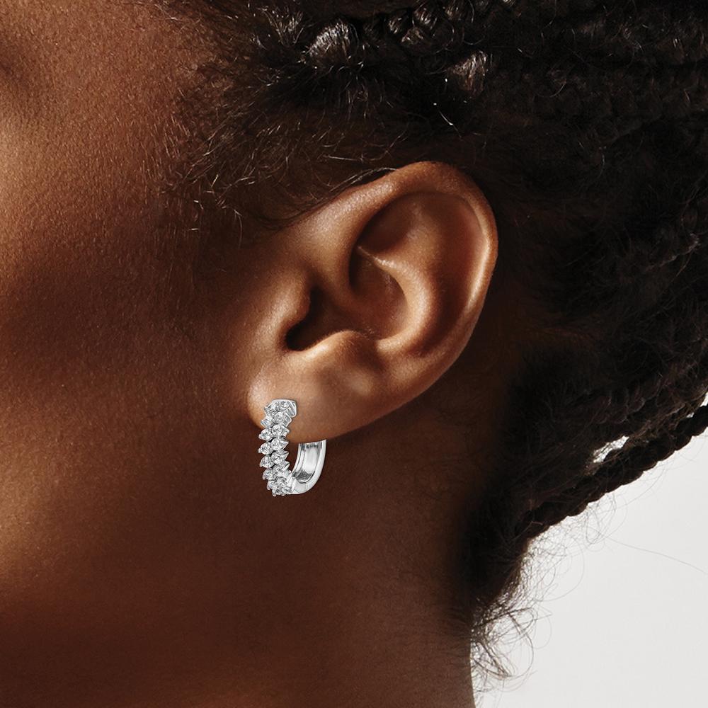 14K White Gold Diamond Hinged Hoop Earrings with 32 Round Diamonds - 0.03 Carats Total Diamond Weight by Monteluci Fine Jewelry