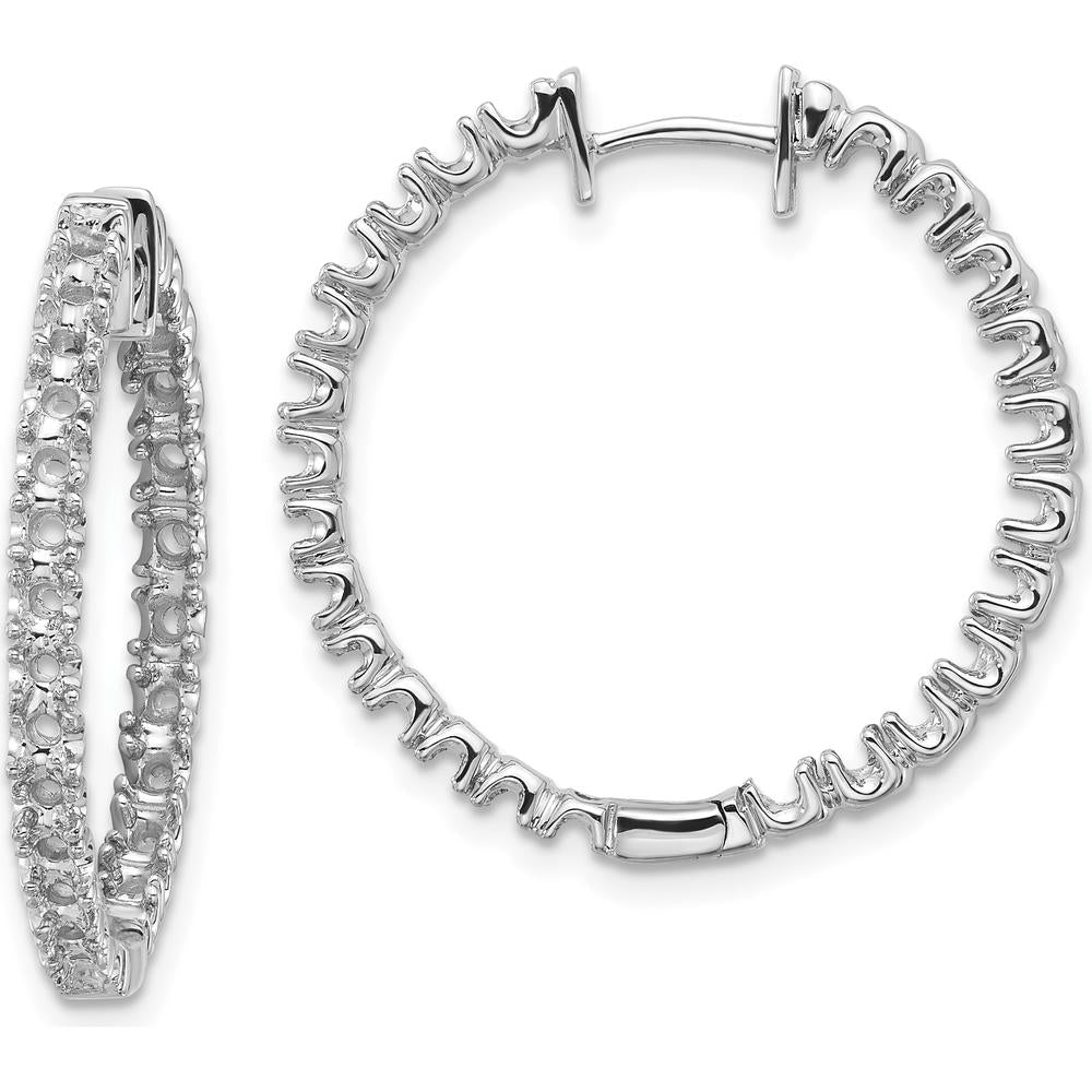 14K White Gold Diamond Hinged Hoop Earrings with 50 Round Diamonds - 2.3mm Each by Monteluci Fine Jewelry