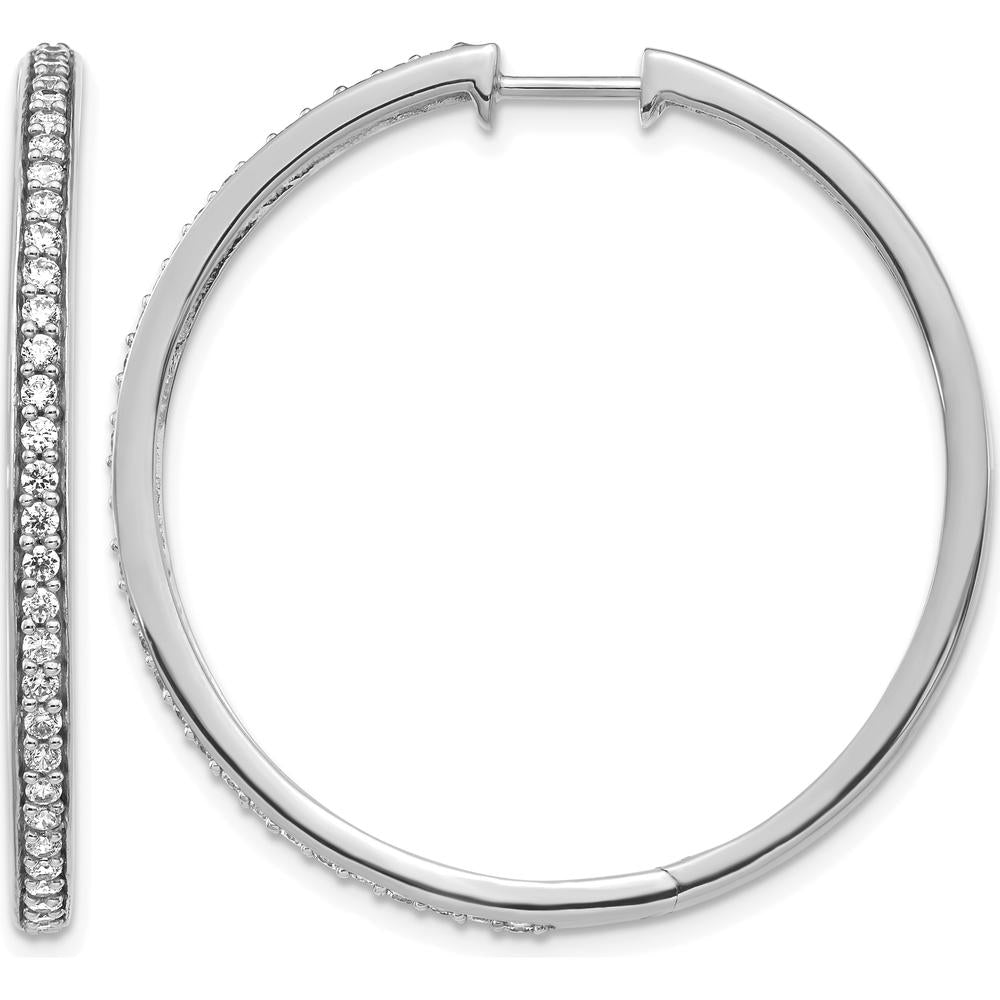 14K White Gold Diamond Hinged Hoop Earrings with 62 Round Diamonds - 0.012 Carat Total Diamond Weight by Monteluci Fine Jewelry