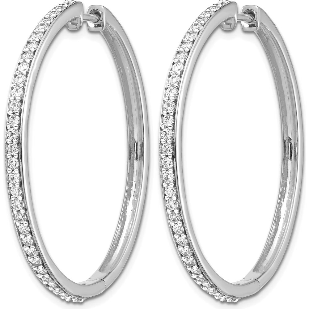 14K White Gold Diamond Hinged Hoop Earrings with 62 Round Diamonds - 0.012 Carat Total Diamond Weight by Monteluci Fine Jewelry