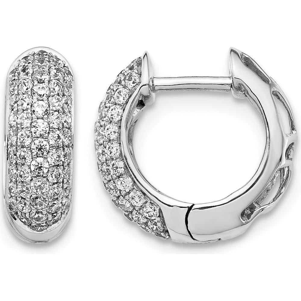 14K White Gold Diamond Hinged Hoop Earrings with 92 Round Diamonds - 0.02 Carat Total Diamond Weight by Monteluci Fine Jewelry
