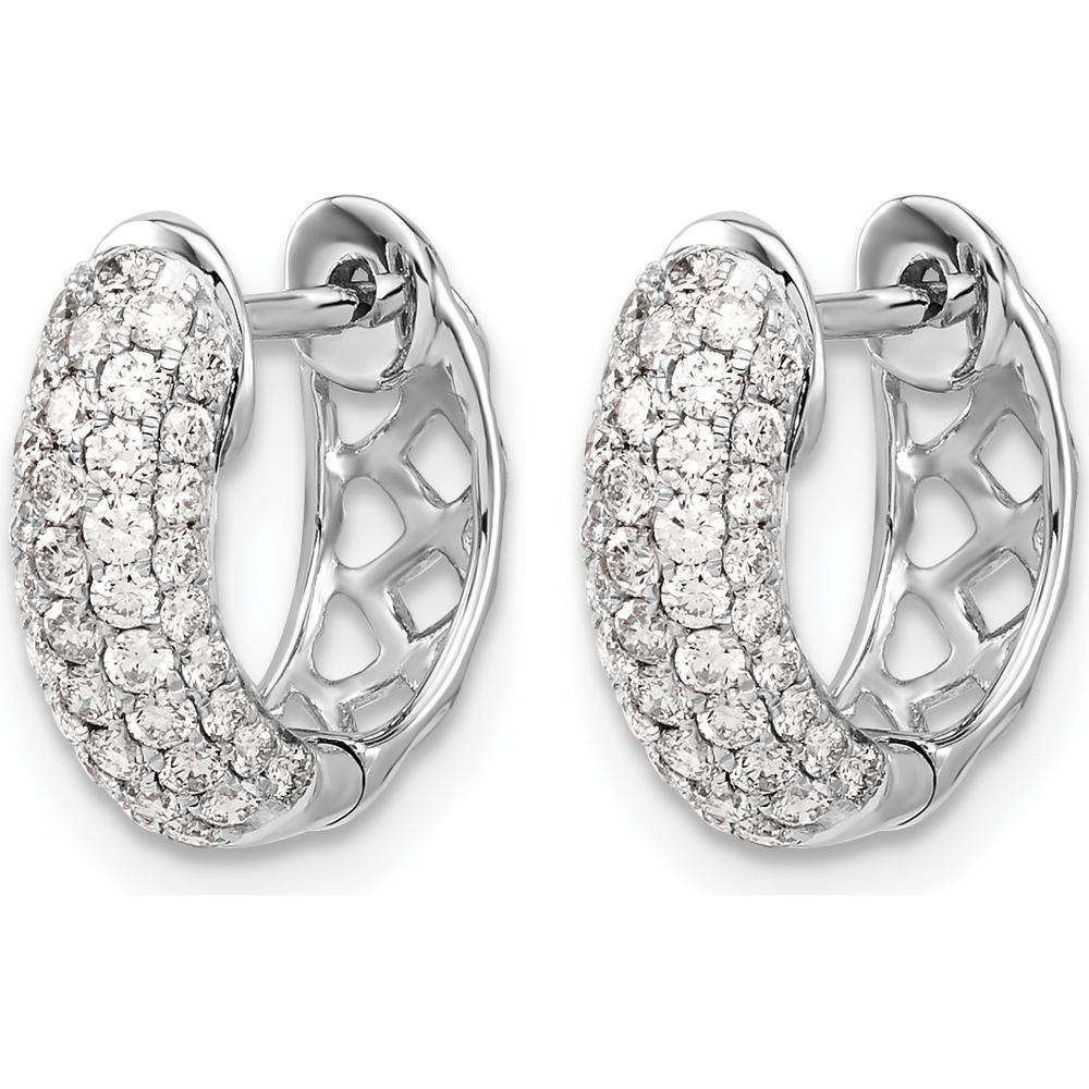 14K White Gold Diamond Hinged Hoop Earrings with 92 Round Diamonds - 0.02 Carat Total Diamond Weight by Monteluci Fine Jewelry