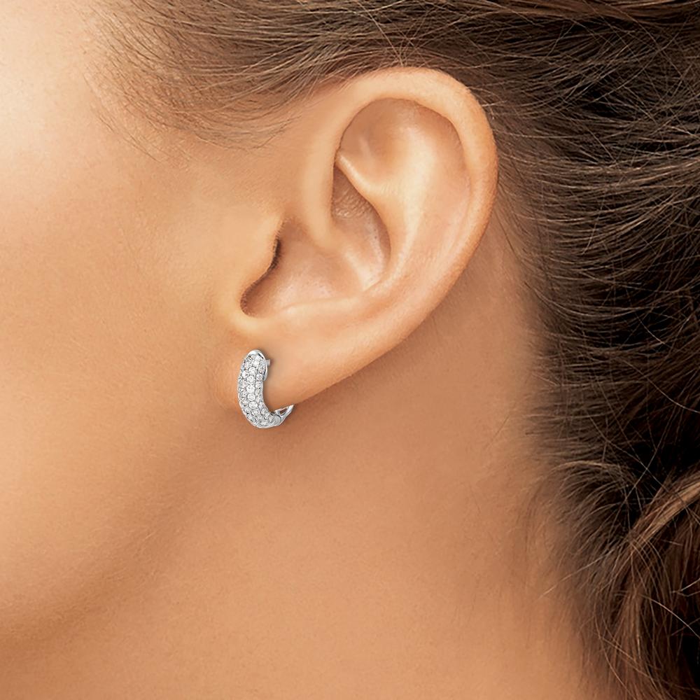 14K White Gold Diamond Hinged Hoop Earrings with 92 Round Diamonds - 0.02 Carat Total Diamond Weight by Monteluci Fine Jewelry