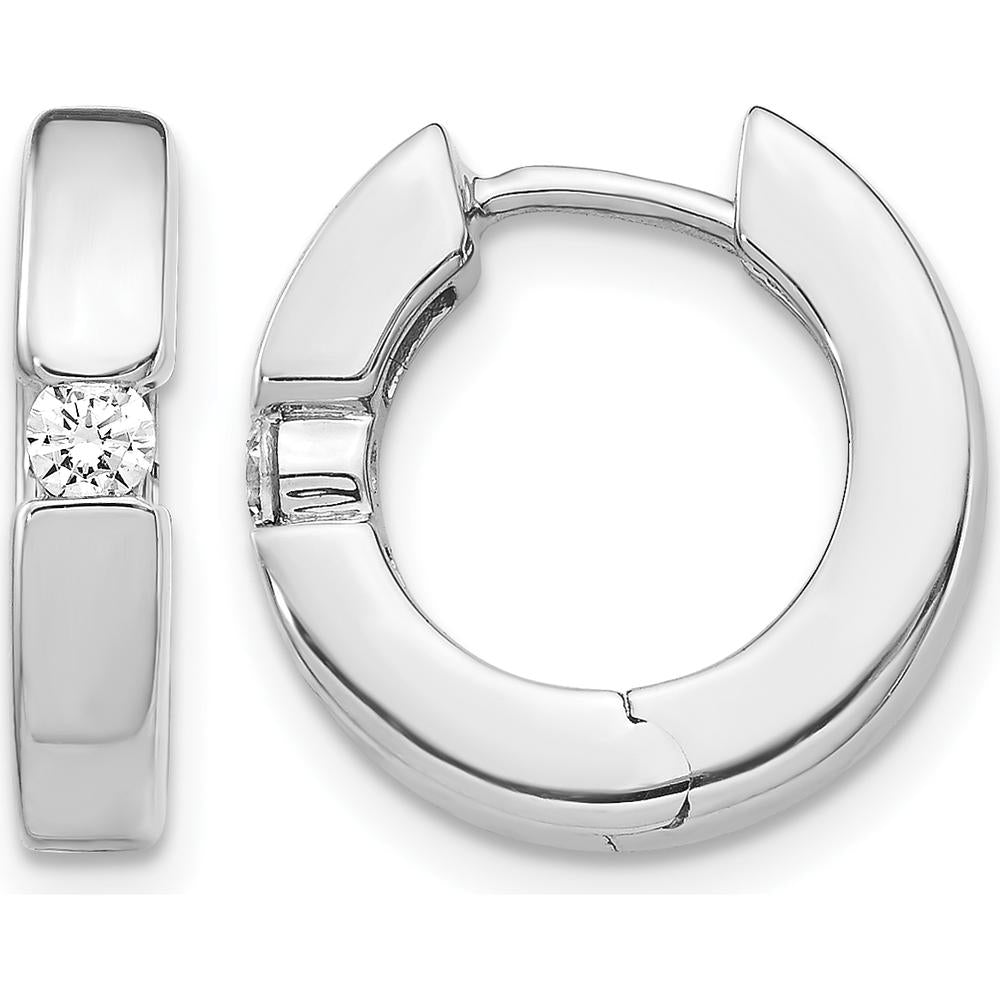 14K White Gold Diamond Hinged Hoop Earrings with Channel-Set Round Diamonds - 0.079 Carat Total Diamond Weight by Monteluci Fine Jewelry