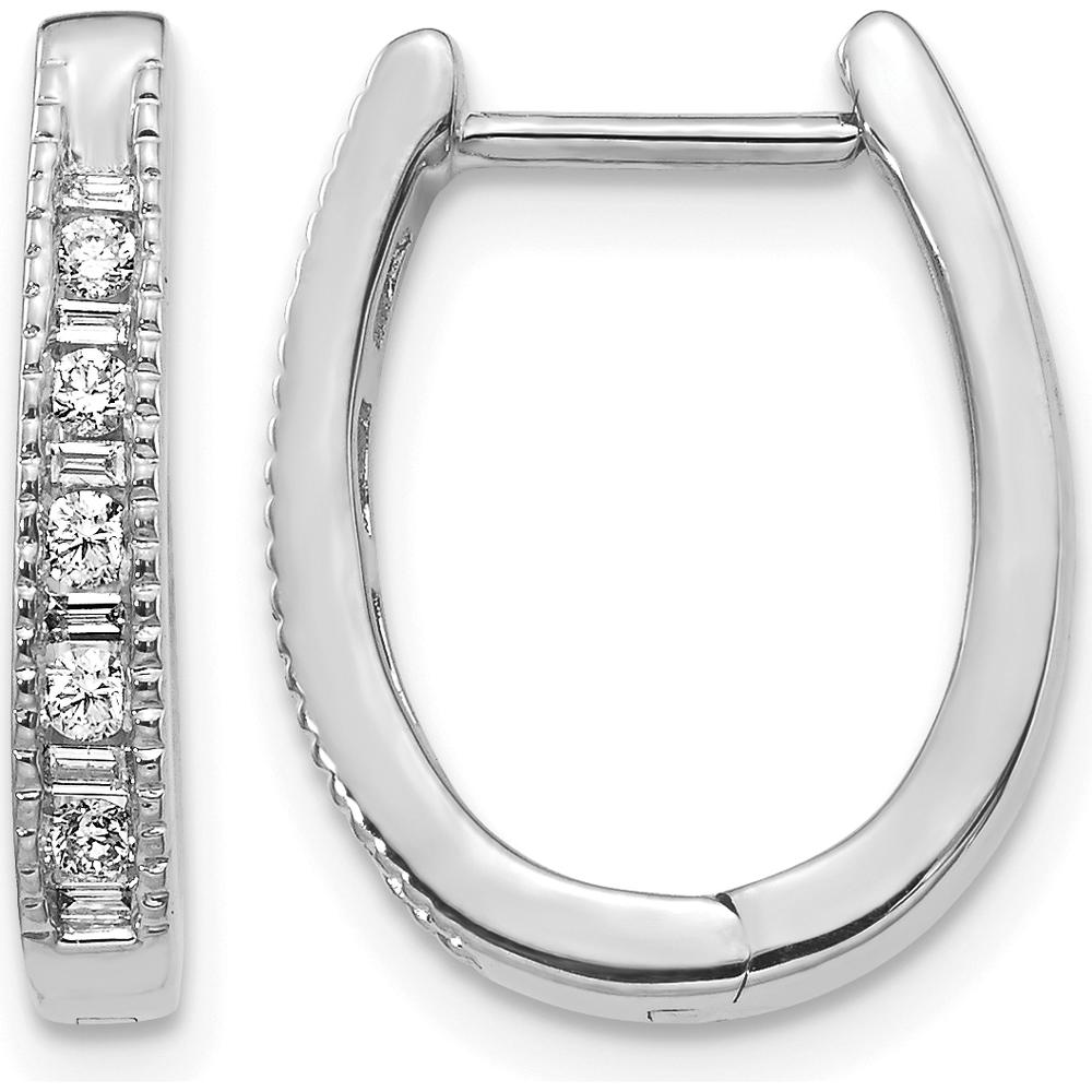 14K White Gold Diamond Hinged Hoop Earrings with Round and Baguette Diamonds - 0.056 Carat Total Diamond Weight by Monteluci Fine Jewelry