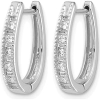 14K White Gold Diamond Hinged Hoop Earrings with Round and Baguette Diamonds - 0.056 Carat Total Diamond Weight by Monteluci Fine Jewelry