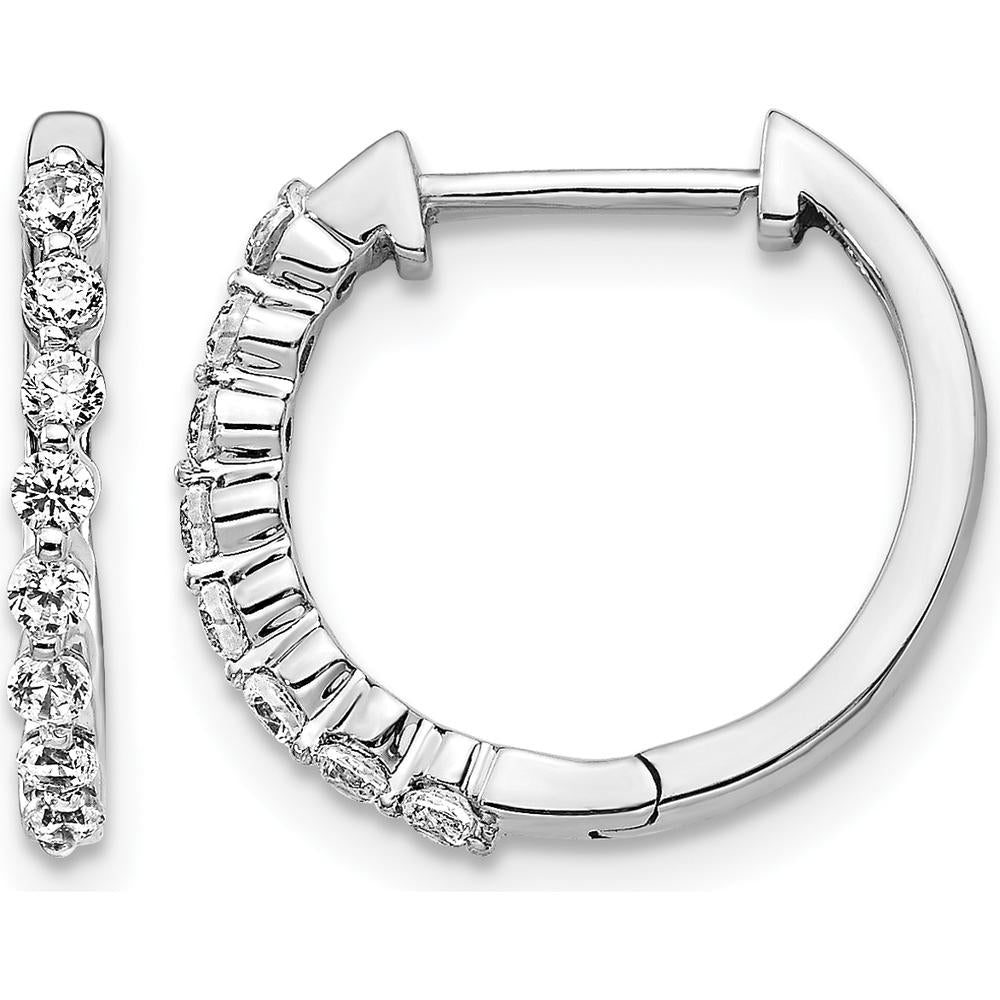 14K White Gold Diamond Hinged Hoop Earrings with Round Brilliant Cut Diamonds - 0.0225 Carat Total Diamond Weight by Monteluci Fine Jewelry