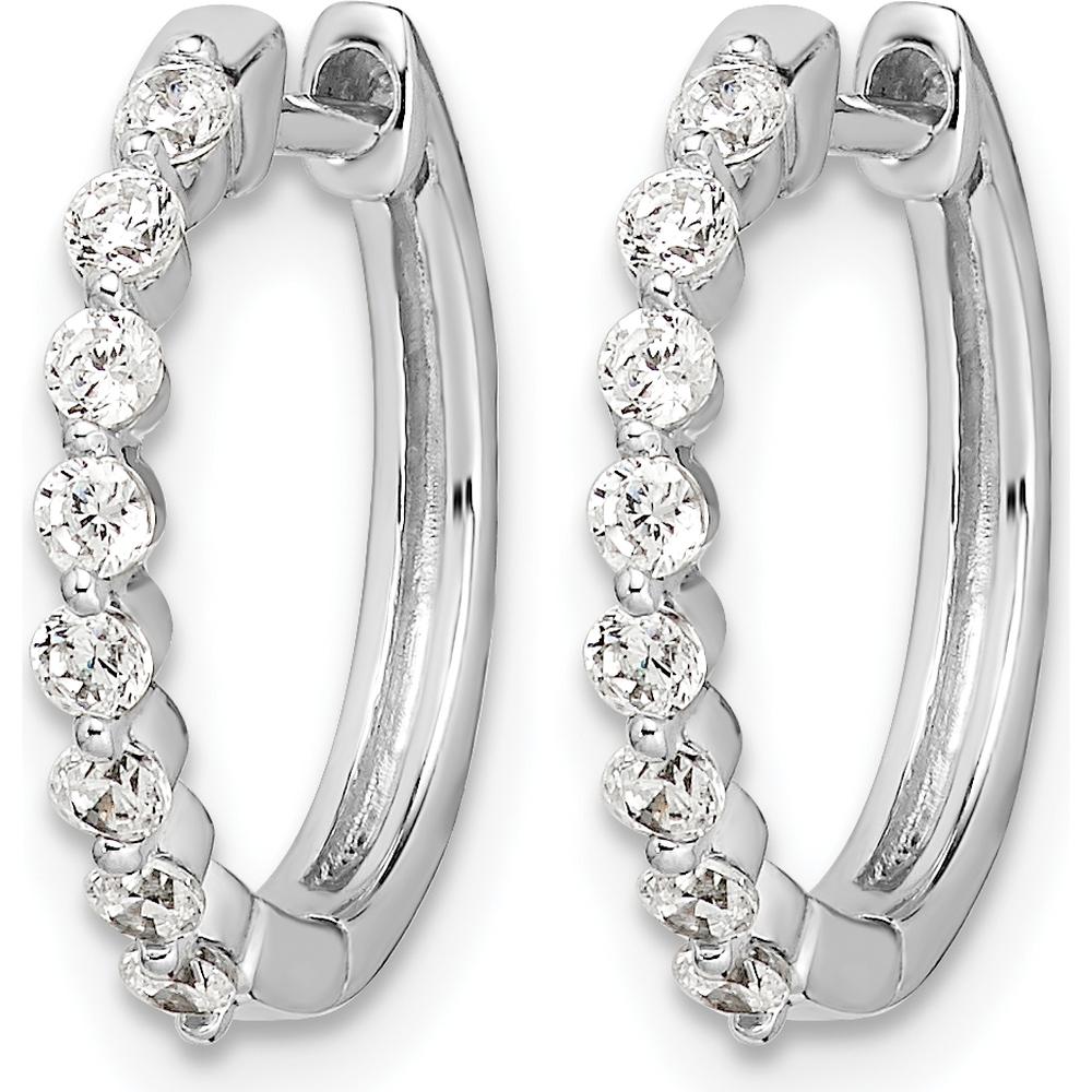 14K White Gold Diamond Hinged Hoop Earrings with Round Brilliant Cut Diamonds - 0.0225 Carat Total Diamond Weight by Monteluci Fine Jewelry