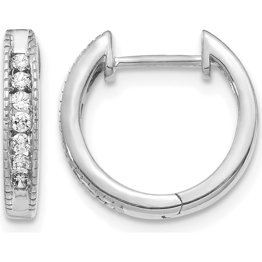14K White Gold Diamond Hinged Hoop Earrings with Round Diamonds - 0.054 Carat Total Diamond Weight by Monteluci Fine Jewelry