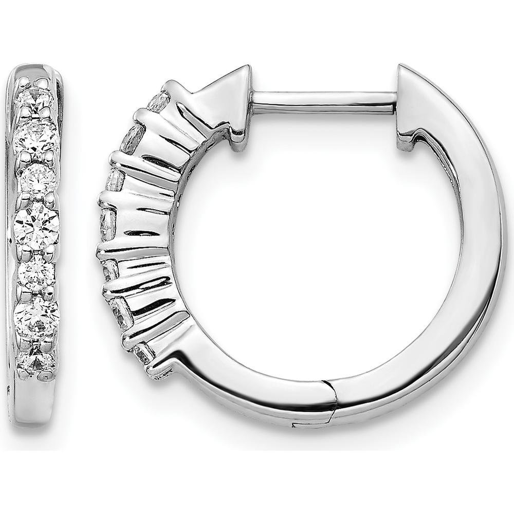 14K White Gold Diamond Hinged Hoop Earrings with Round Diamonds - 0.074 Carat Total Diamond Weight by Monteluci Fine Jewelry
