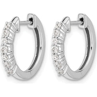 14K White Gold Diamond Hinged Hoop Earrings with Round Diamonds - 0.074 Carat Total Diamond Weight by Monteluci Fine Jewelry