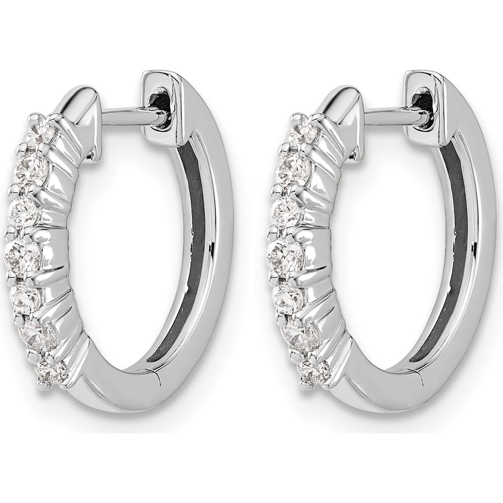 14K White Gold Diamond Hinged Hoop Earrings with Round Diamonds - 0.074 Carat Total Diamond Weight by Monteluci Fine Jewelry