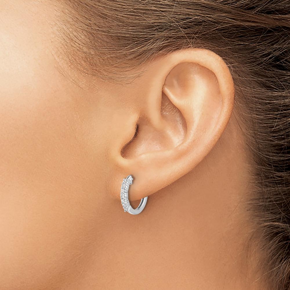 14K White Gold Diamond Hinged Hoop Earrings with Round Diamonds - 0.074 Carat Total Diamond Weight by Monteluci Fine Jewelry